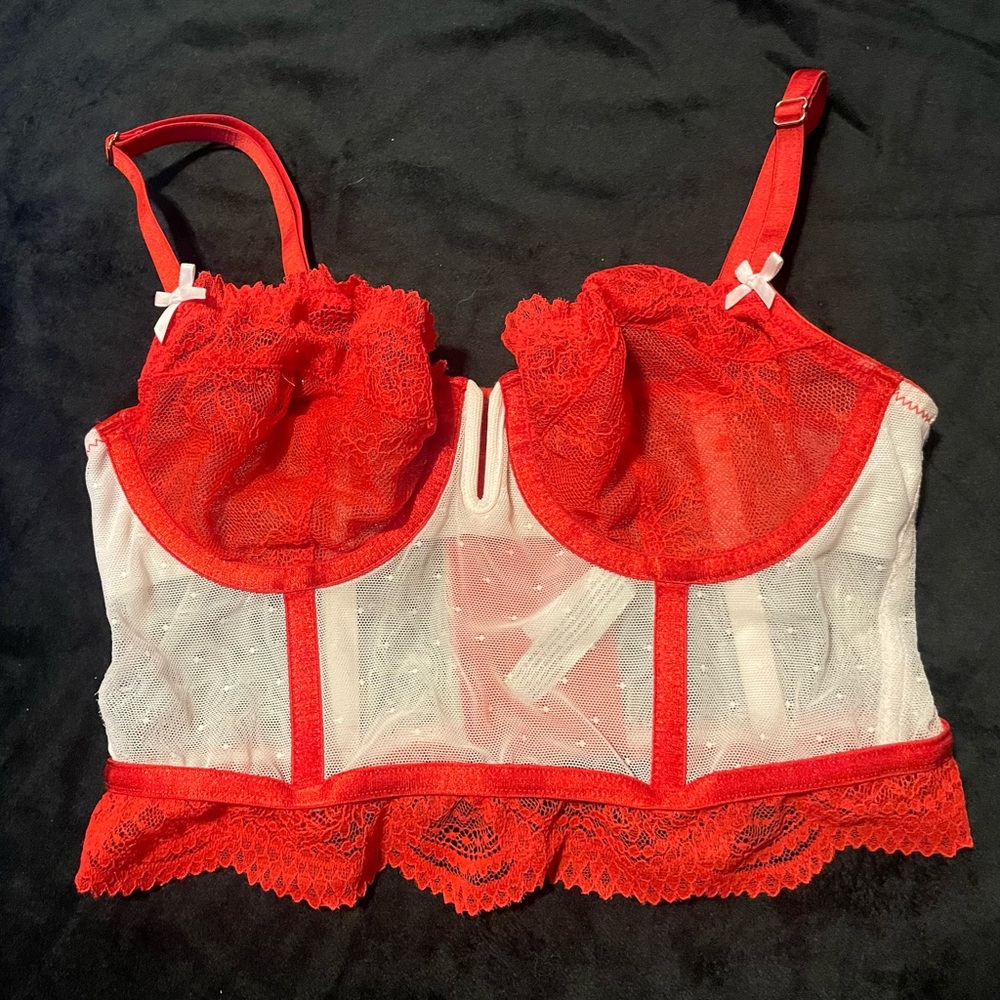 Auden Red and White Lace Corset Bra